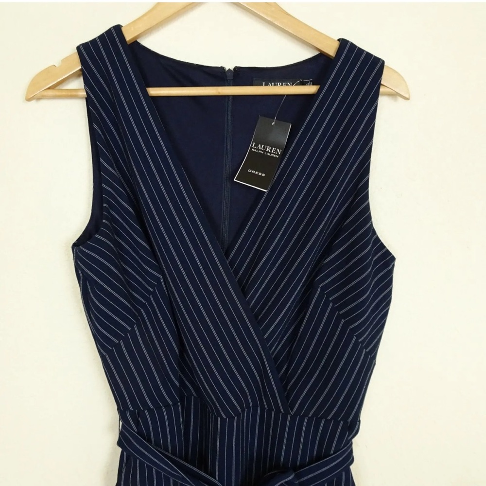 Lauren Ralph Lauren NEW Navy Pinstripe Jumpsuit Sz 12 Sleeveless - Picture 2 of 12